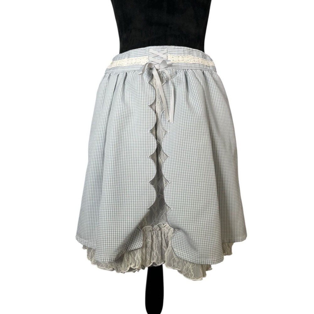 Axes Femme Gingham Lace Skirt A-Line Skirt Gray Coquette Harajuku Small Medium